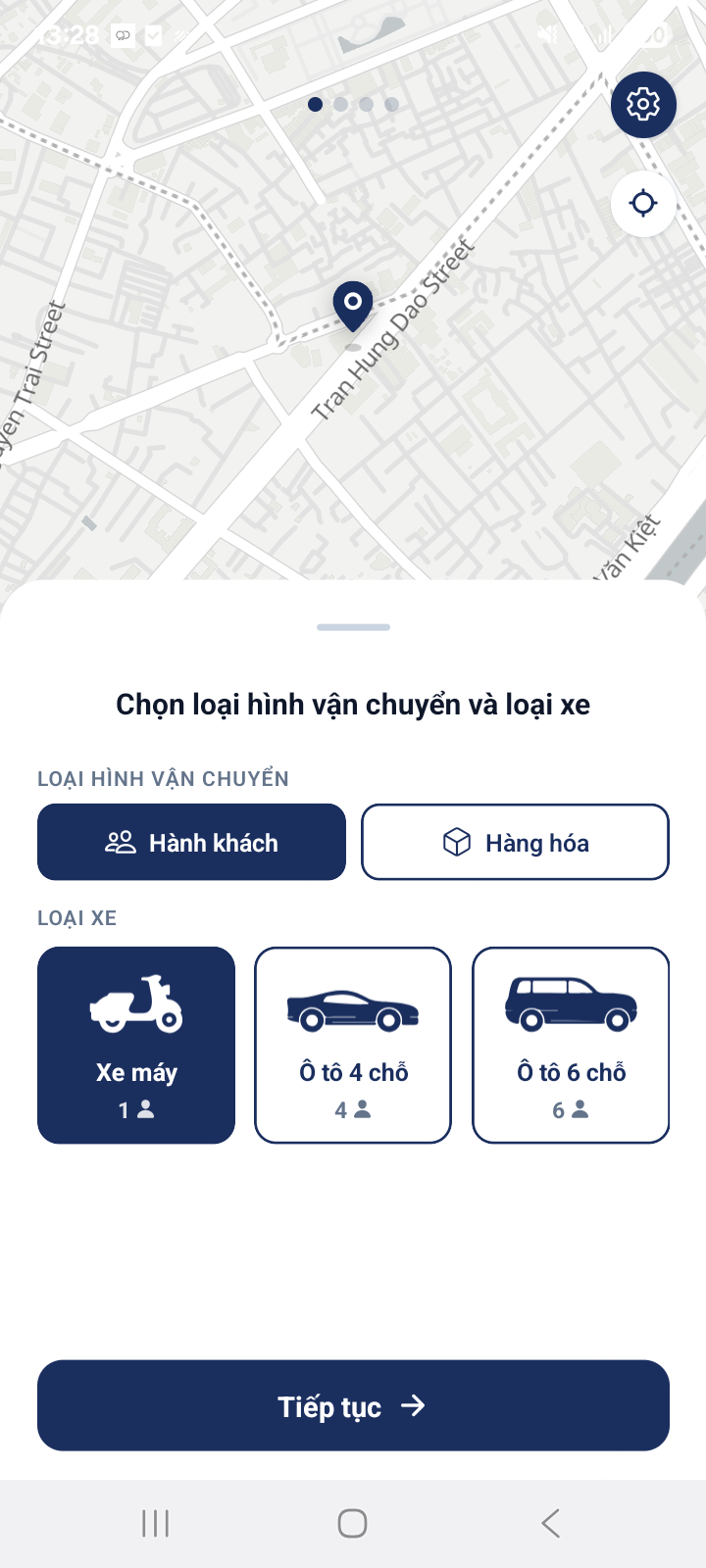 Chọn loại xe và đặt chuyến