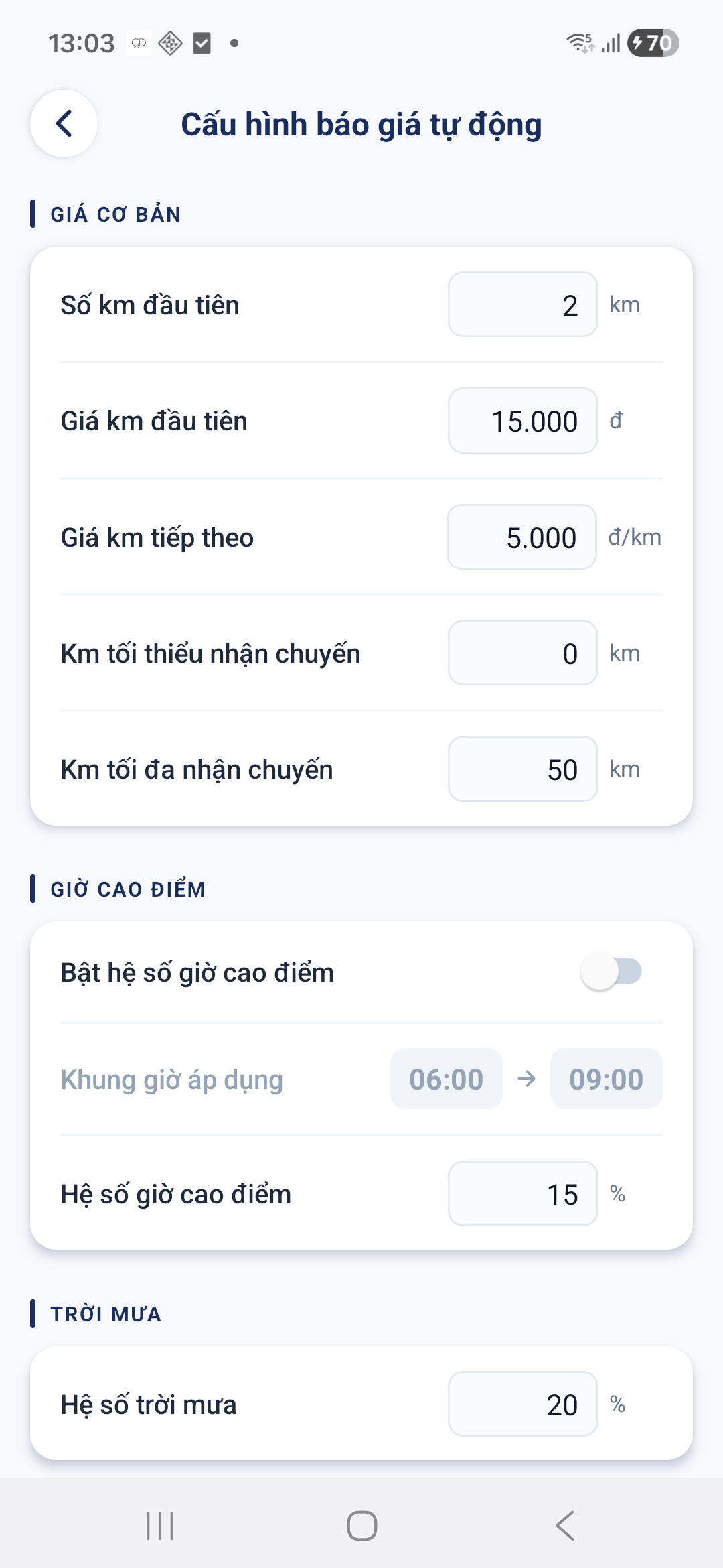 Cấu hình báo giá tự động